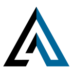A triangle-shaped "A" that is half blue and half black.